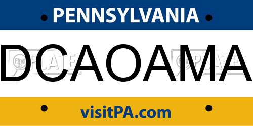 DCAOAMA Pennsylvania License Plate