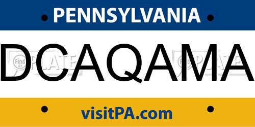 DCAQAMA Pennsylvania License Plate
