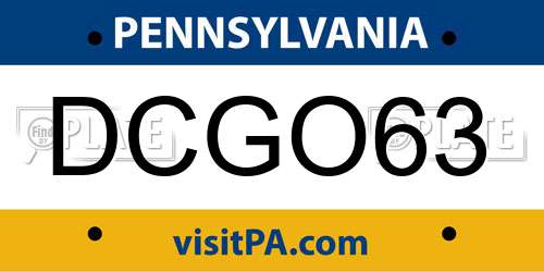 DCGO63 Pennsylvania License Plate
