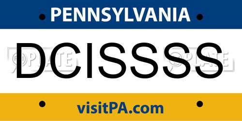 DCISSSS Pennsylvania License Plate