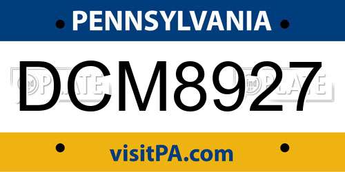 DCM8927 Pennsylvania License Plate