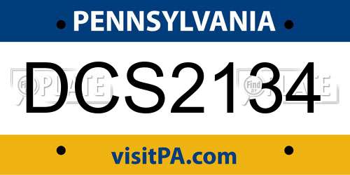 DCS2134 Pennsylvania License Plate