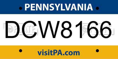 DCW8166 Pennsylvania License Plate