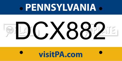 DCX882 Pennsylvania License Plate