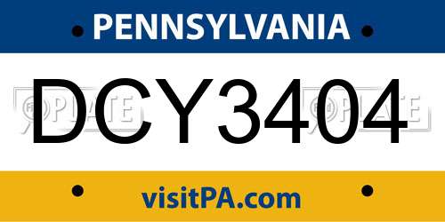 DCY3404 Pennsylvania License Plate