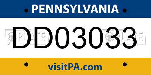 DD03033 Pennsylvania License Plate