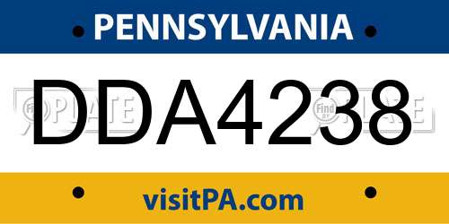 DDA4238 Pennsylvania License Plate