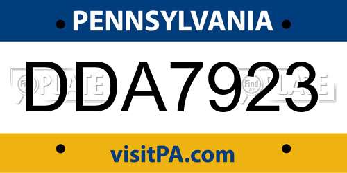 DDA7923 Pennsylvania License Plate