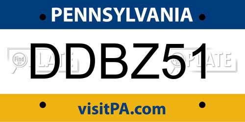 DDBZ51 Pennsylvania License Plate