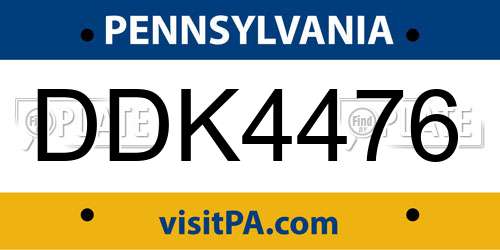 DDK4476 Pennsylvania License Plate