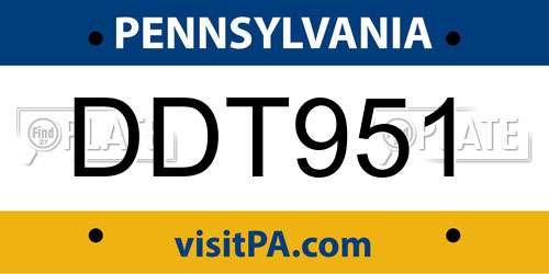 DDT951 Pennsylvania License Plate