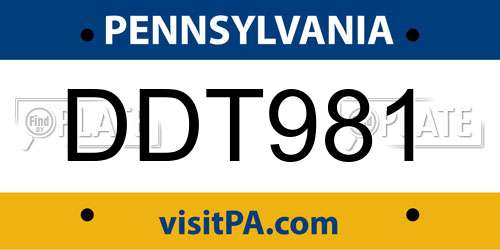 DDT981 Pennsylvania License Plate