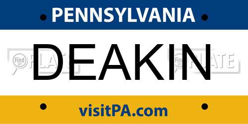 DEAKIN Pennsylvania License Plate