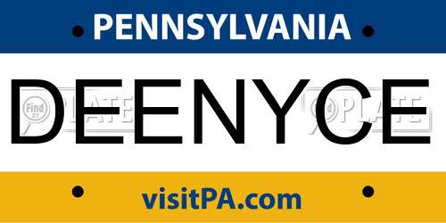 DEENYCE Pennsylvania License Plate