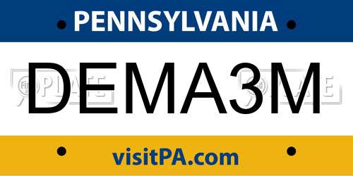 DEMA3M Pennsylvania License Plate