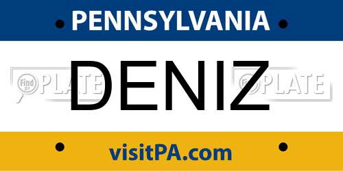 DENIZ Pennsylvania License Plate