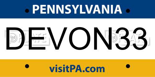 DEVON33 Pennsylvania License Plate