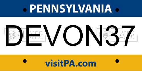 DEVON37 Pennsylvania License Plate