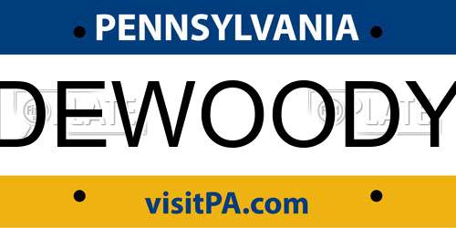 DEWOODY Pennsylvania License Plate