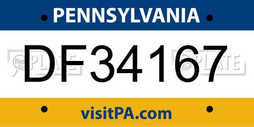 DF34167 Pennsylvania License Plate