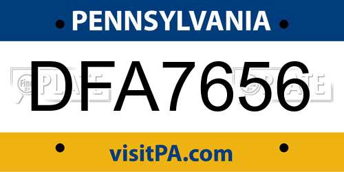 DFA7656 Pennsylvania License Plate