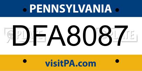 DFA8087 Pennsylvania License Plate