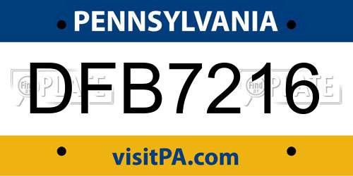 DFB7216 Pennsylvania License Plate