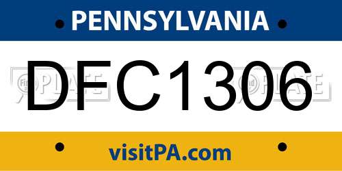 DFC1306 Pennsylvania License Plate