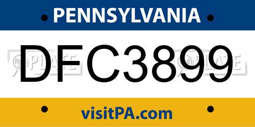DFC3899 Pennsylvania License Plate
