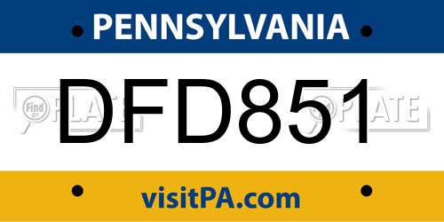 DFD851 Pennsylvania License Plate