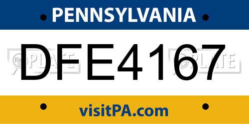 DFE4167 Pennsylvania License Plate