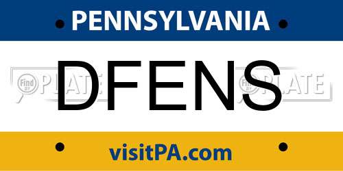 DFENS Pennsylvania License Plate
