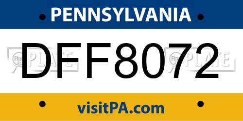 DFF8072 Pennsylvania License Plate