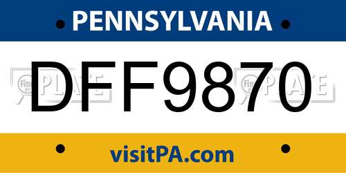 DFF9870 Pennsylvania License Plate