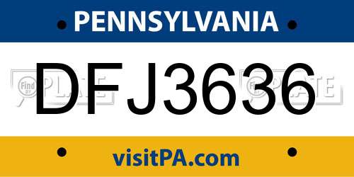 DFJ3636 Pennsylvania License Plate