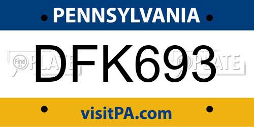 DFK693 Pennsylvania License Plate