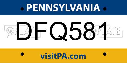 DFQ581 Pennsylvania License Plate