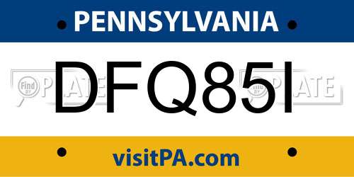 DFQ85I Pennsylvania License Plate