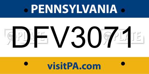 DFV3071 Pennsylvania License Plate