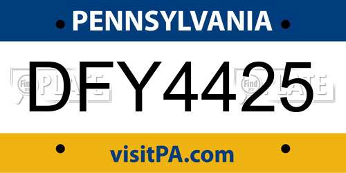 DFY4425 Pennsylvania License Plate