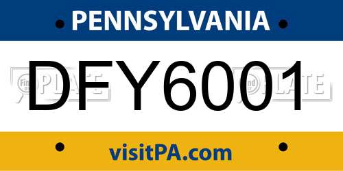 DFY6001 Pennsylvania License Plate