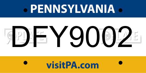 DFY9002 Pennsylvania License Plate