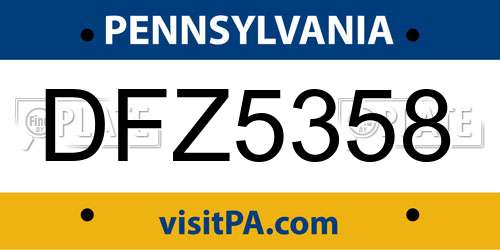 DFZ5358 Pennsylvania License Plate