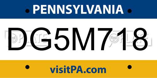 DG5M718 Pennsylvania License Plate