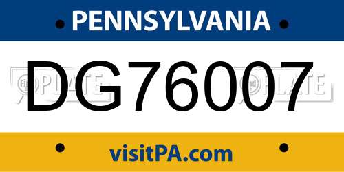 DG76007 Pennsylvania License Plate