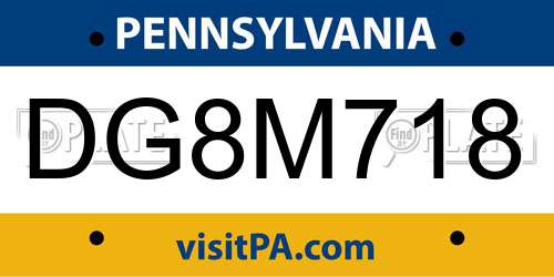 DG8M718 Pennsylvania License Plate