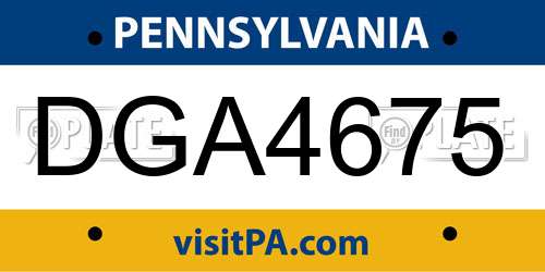 DGA4675 Pennsylvania License Plate