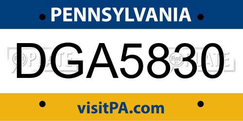 DGA5830 Pennsylvania License Plate