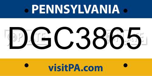 DGC3865 Pennsylvania License Plate