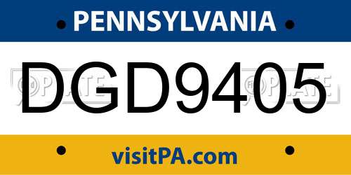 DGD9405 Pennsylvania License Plate